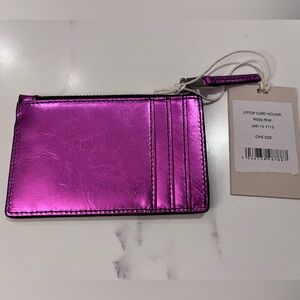 Jigsaw Ziptop Leather Card Holder, Pink, One Size